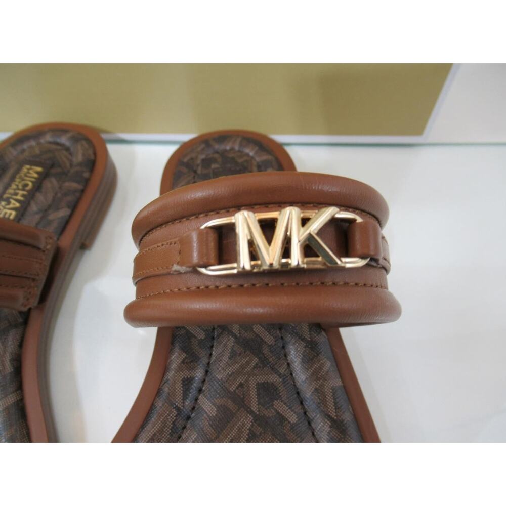 Michael Kors Veronica Flat Thong Sandals Double Strap MK Logo Brown Size 7.5 - Picture 6 of 8
